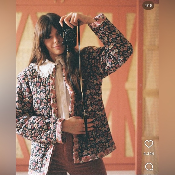 Sea New York Leslie Quilted Jacket Floral Pink Black Size Small Vintage Style - Picture 5 of 12